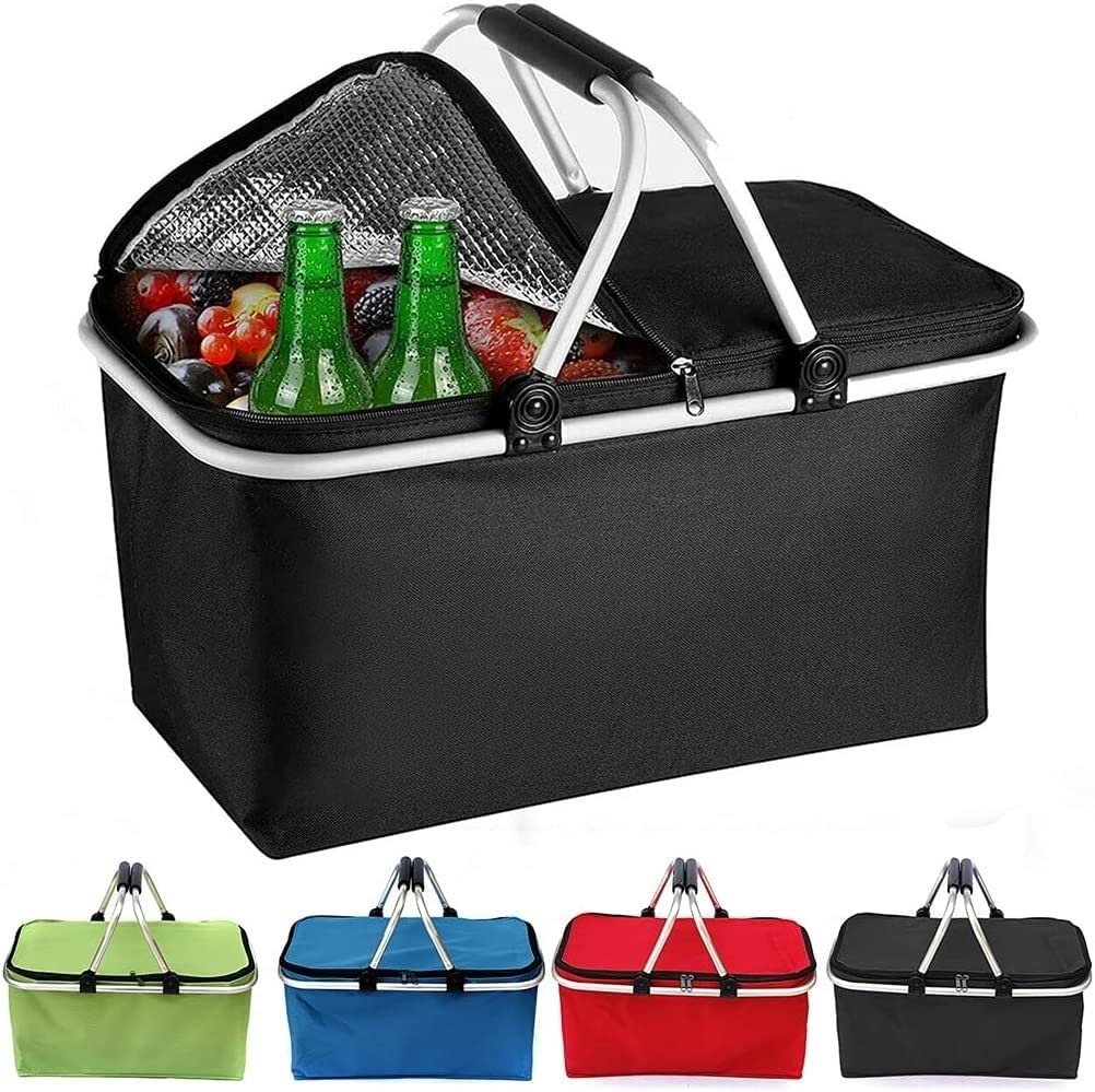Familienausflug 30L Faltbarer Picknick-Camping-Korb Isolierter Einkaufskühler Heim-Aufbewahrungskorb Korb-Beutel-Box Picknickplatz(Rood)