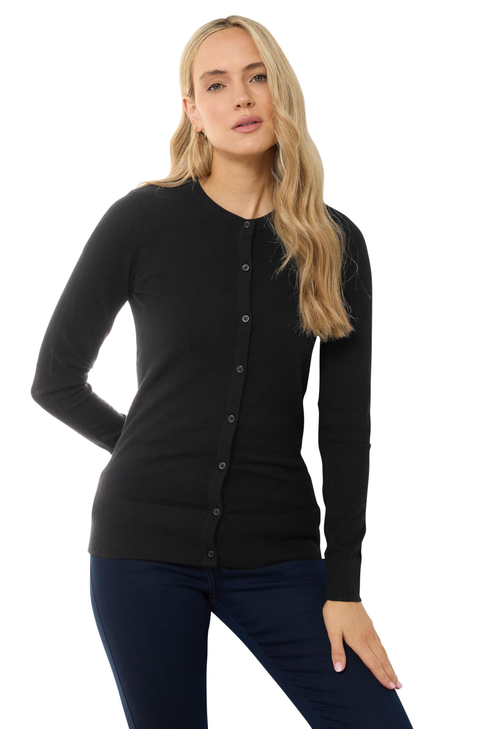 Long Tall Sally Women's Black - Lts Tall Crew Neck Button Cardigan