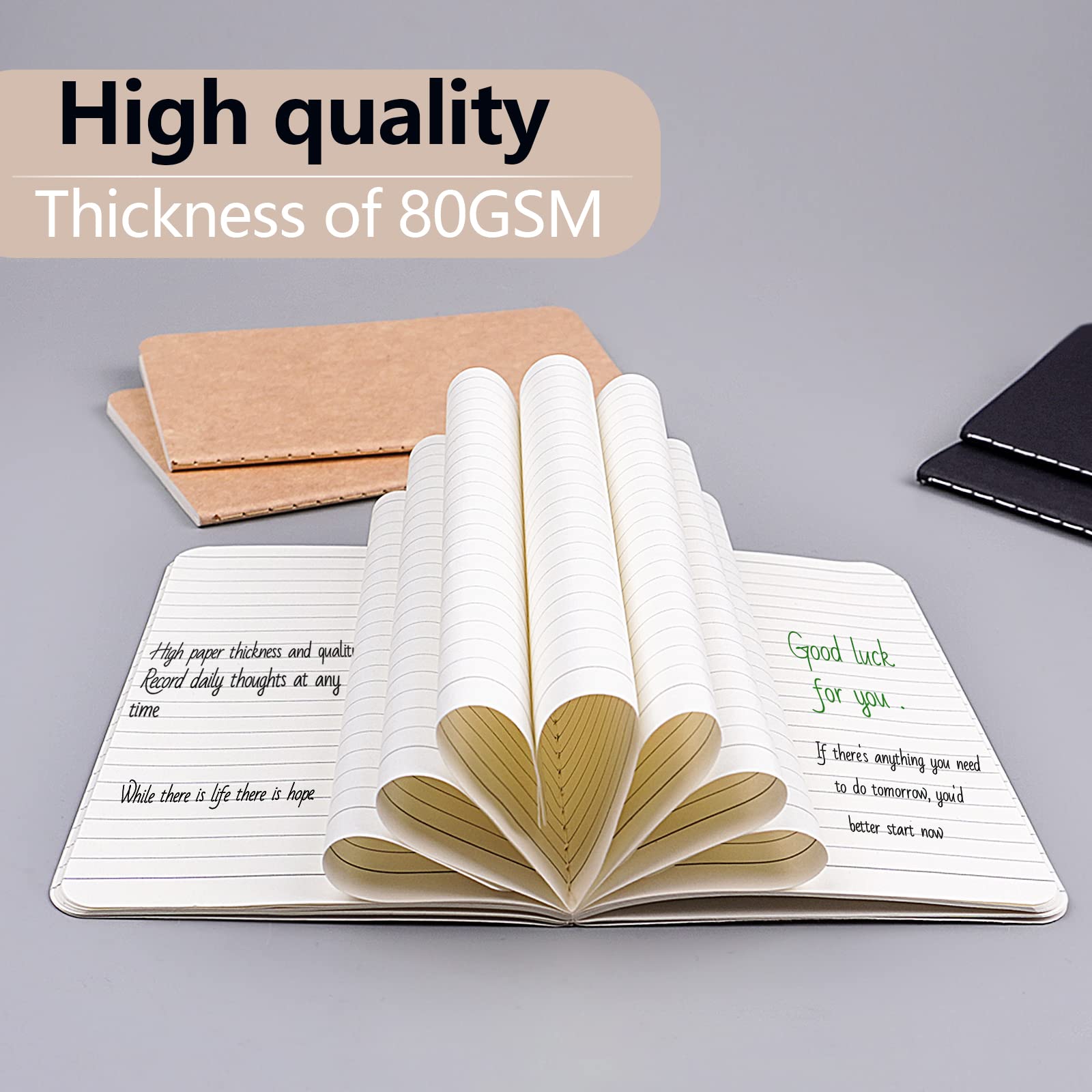 Gwybkq Mini taccuini, confezione da 60 piccoli quaderni tascabili in carta kraft marrone e nero, per bambini, 8,9 x 14,9 cm, 30 fogli/60 pagine