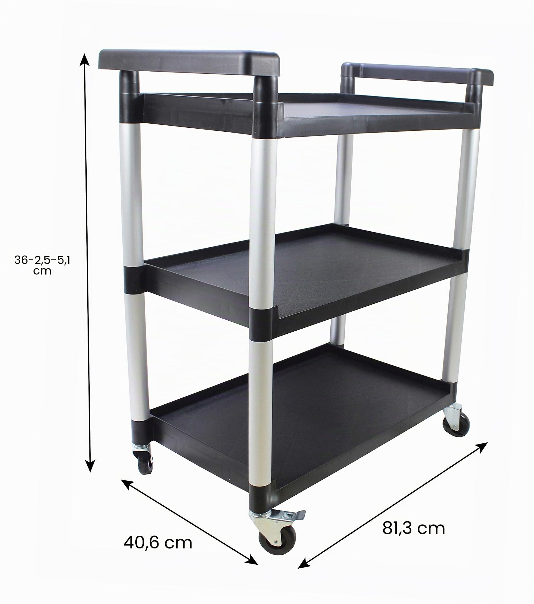 MaxWorks 80774 Chariot Utilitaire en Plastique à 3 étagères avec roulettes, capacité maximale de 102 kg, Noir