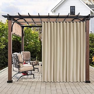 LUSHLEAF Indoor/Outdoor Curtains for Patio, Beige, 100 x 95 inch - Thermal Insulated, UV Sun Light Blocking Waterproof Tap...