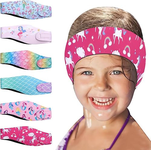 6 diademas de natación para niños, bandas ajustables de protección para los oídos, dibujos animados, impermeables, para niñas de 1 a 5 años,
