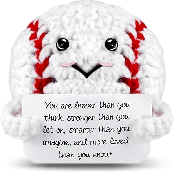 Positive Crochet Animals Baseball Emotional Support Plush Crochet Funny Gift for Women Friends Birthday Gifts Emotional Support Knitting Motivational Crochet Accessories Desk Room Decor