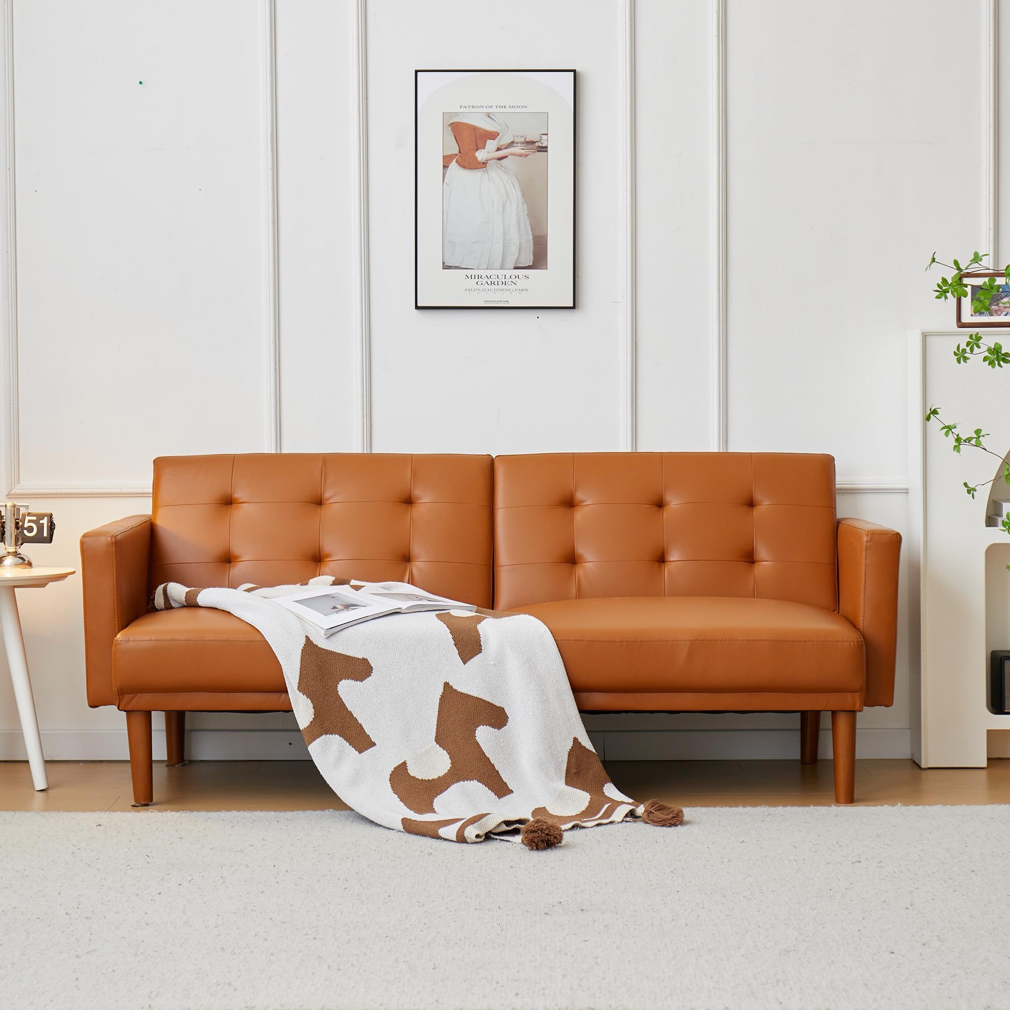 76'' Futon Sofa Bed, Convertible Sleeper Couch Bed, 3 Seater Sleeper Sofa with Adjustable backrest, Loveseat Sofa, Futon Couches for Living Room, Brown Faux Leather