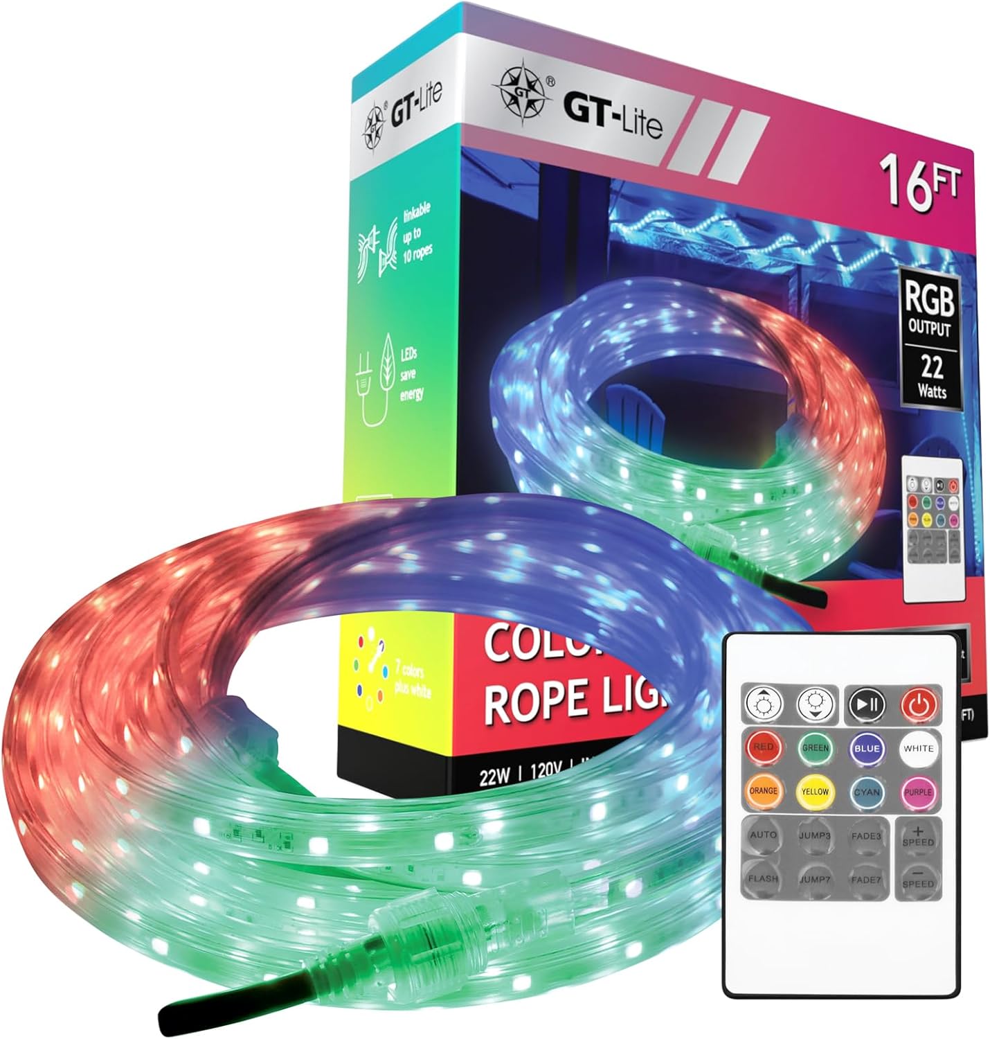 16ft Color-Changing LED Outdoor Rope Lights with Remote