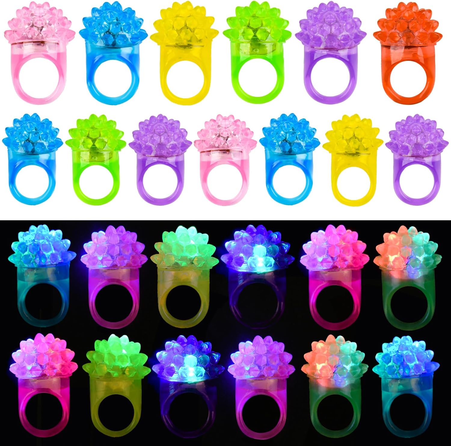 25PCS Jelly Light Up Led Rings Glow Rings in the Dark Flashing Colorful for Party Favor Halloween Raves Concert Shows Birthday Gifts Christmas