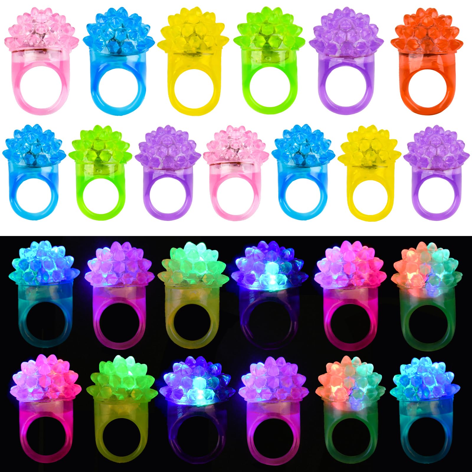MINGOMINGO 25 Pack Led Light up Rings & Glow Rings Bulk Party Favors - 3-Mode Flashing LED Jewelry, Bulk Halloween Christmas Concert Supplies, Kids Birthday Gifts