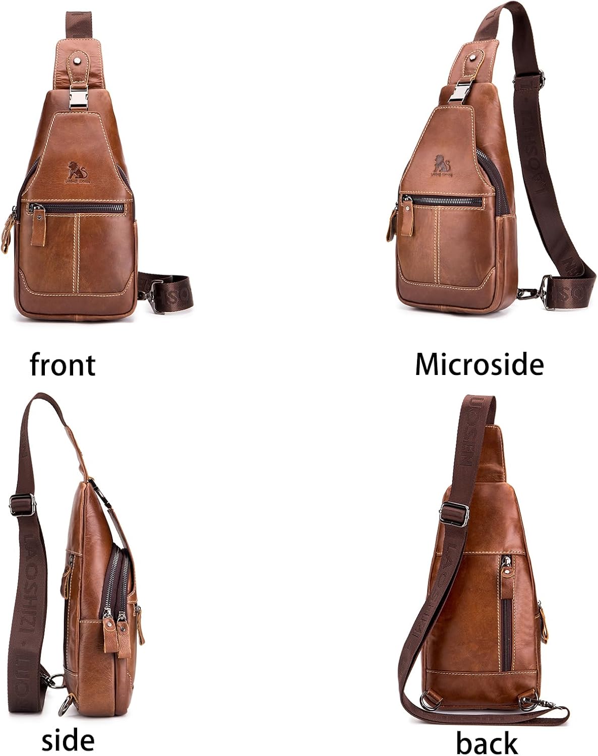 pundarika Leather Sling Bag for men Chest Bag shoulder bag crossbody casual chest pack Sling Backpack man bag-Brown - Image 5