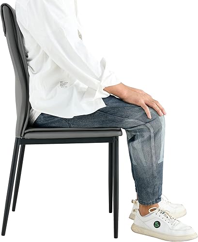 Miniatura 4 de Juego de 4 sillas de comedor, sillas de cocina de respaldo alto con asiento de piel sintética y patas de metal sólido para comedor, cocina, hogar y