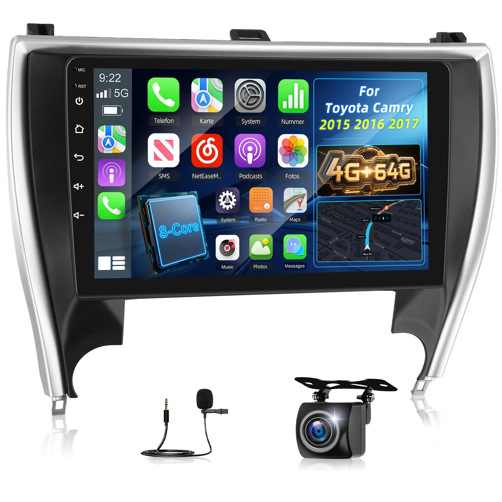 Photo 1 of 8 Core [4G+64G] Car Radio for Toyota Camry 2015 2016 2017 - Android 13 Touch Screen Camry Stereo, DSP 32 EQ/IPS/Carplay/Android Auto/SWC/BT/WiFi