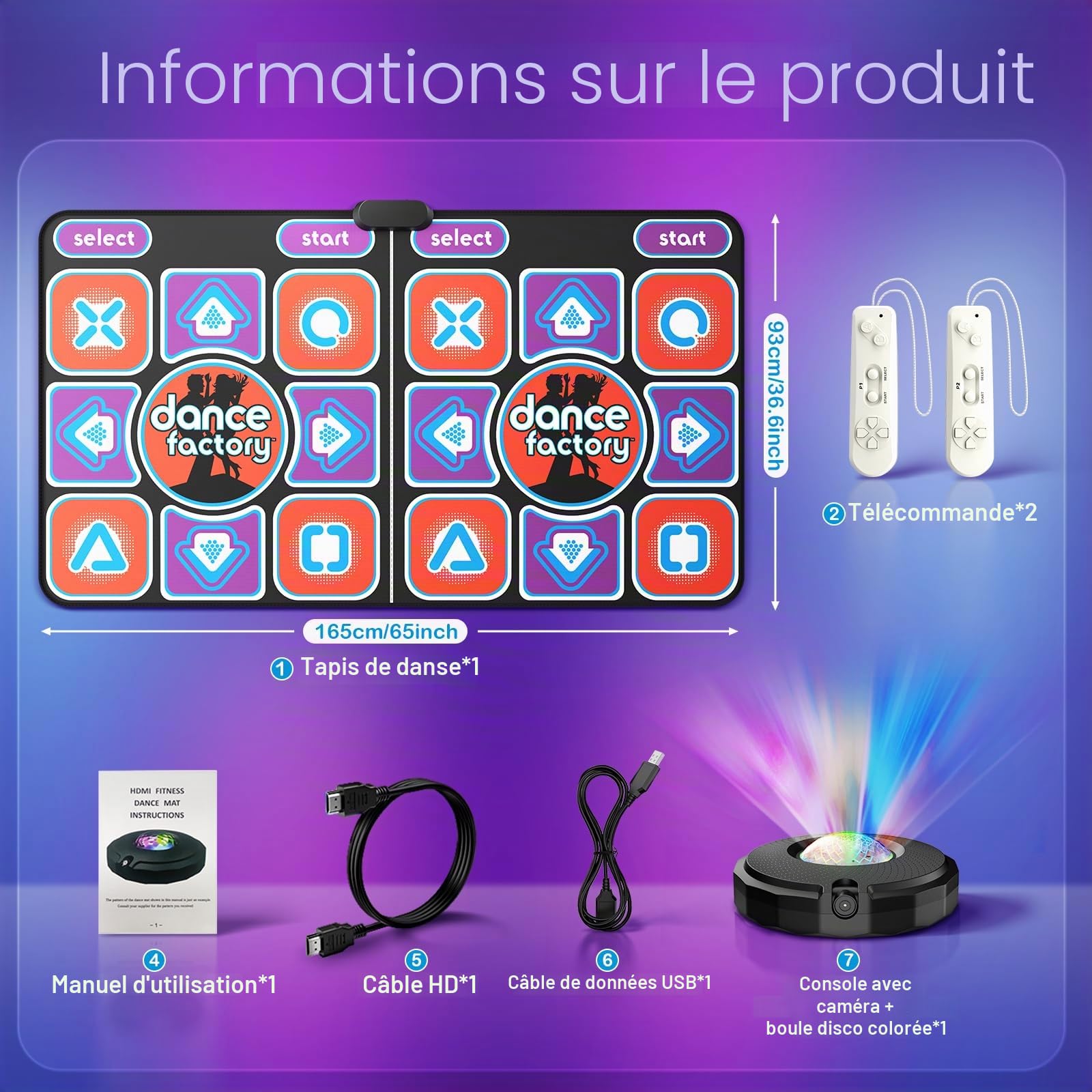 Tapis de Danse pour Adultes et Enfants,Doubles Tapis de Danse musicaux électroniques avec lumière LED,antidérapant pour Enfants, Adultes, Filles et garçons