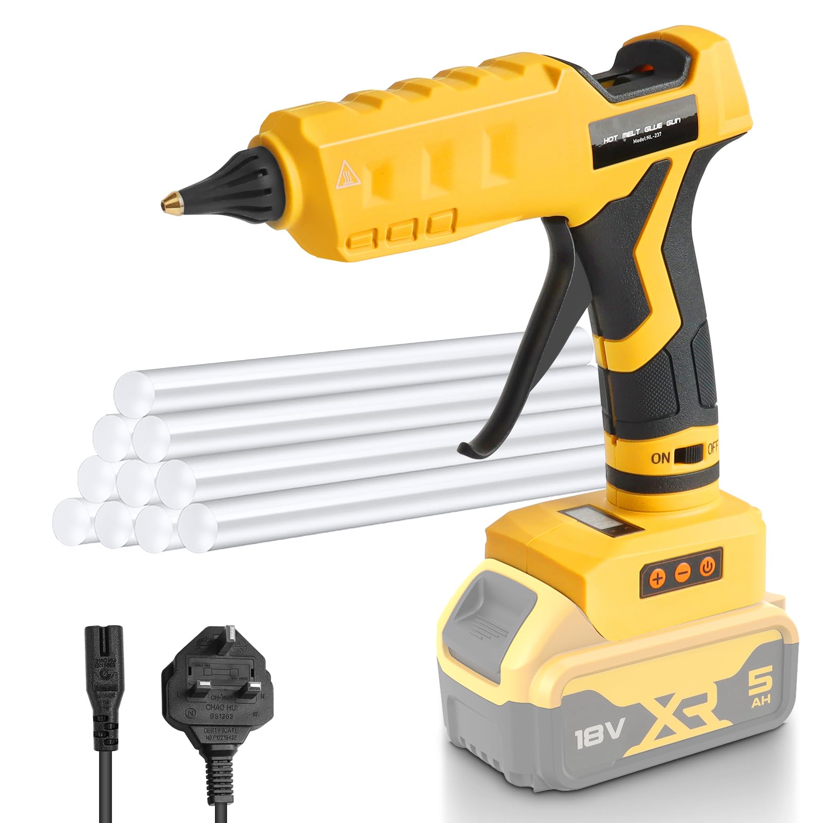 QUPPER 100W Cordless Hot Glue Gun Compatible with Dewalt 18V Battery – Includes 10x11mm Glue Sticks, Drip-Free Nozzle & LED Temperature Display, for DIY, Crafts & Quick Repairs (Battery Not Included)