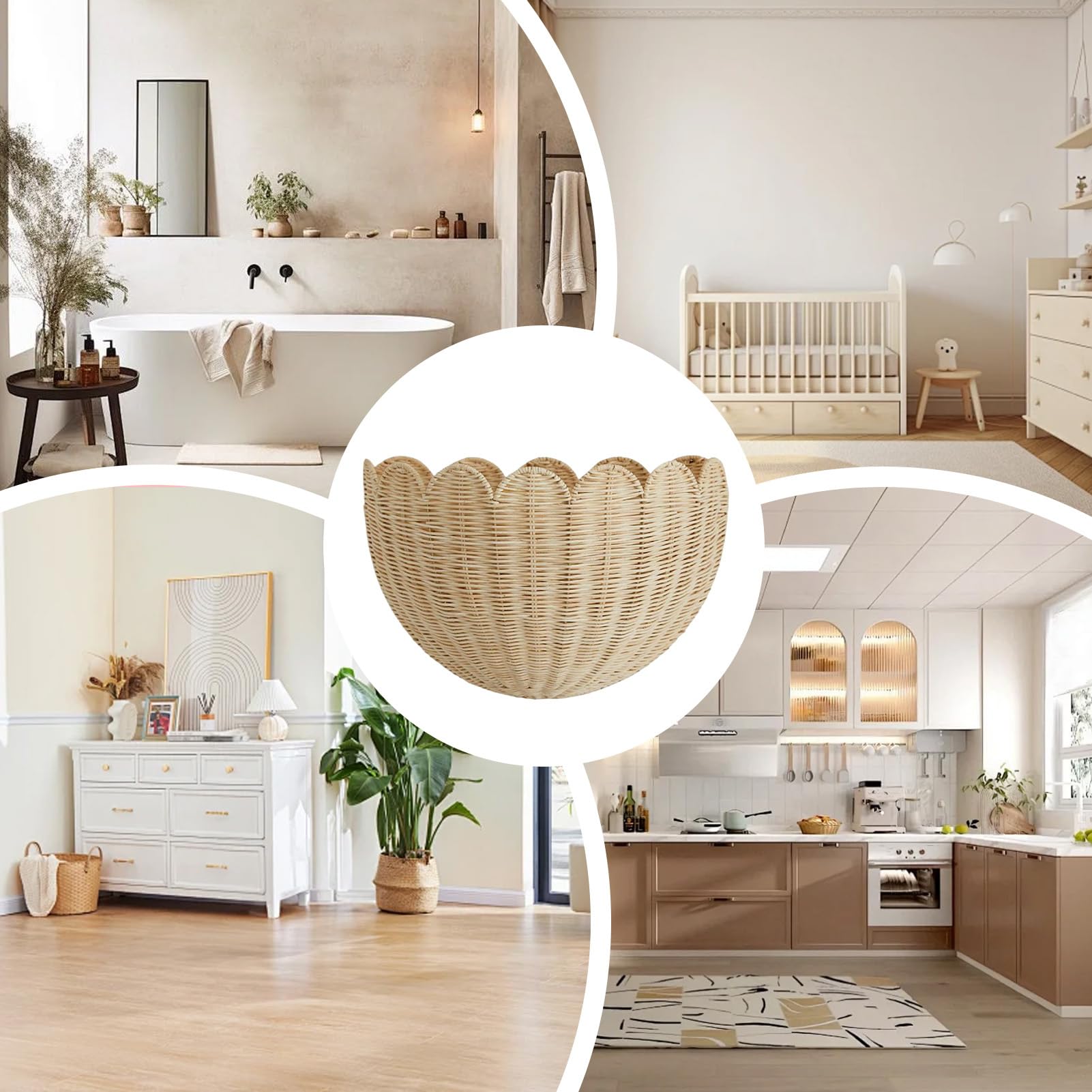Cesta De Pared Ratán Tejida Almacenamiento Festoneado Ahorraespacio | Cesto Mural Organizador Almacenaje Colgante Decorativo para Salón, Estudio, Cuarto Infantil, Dormitorio, Baño,