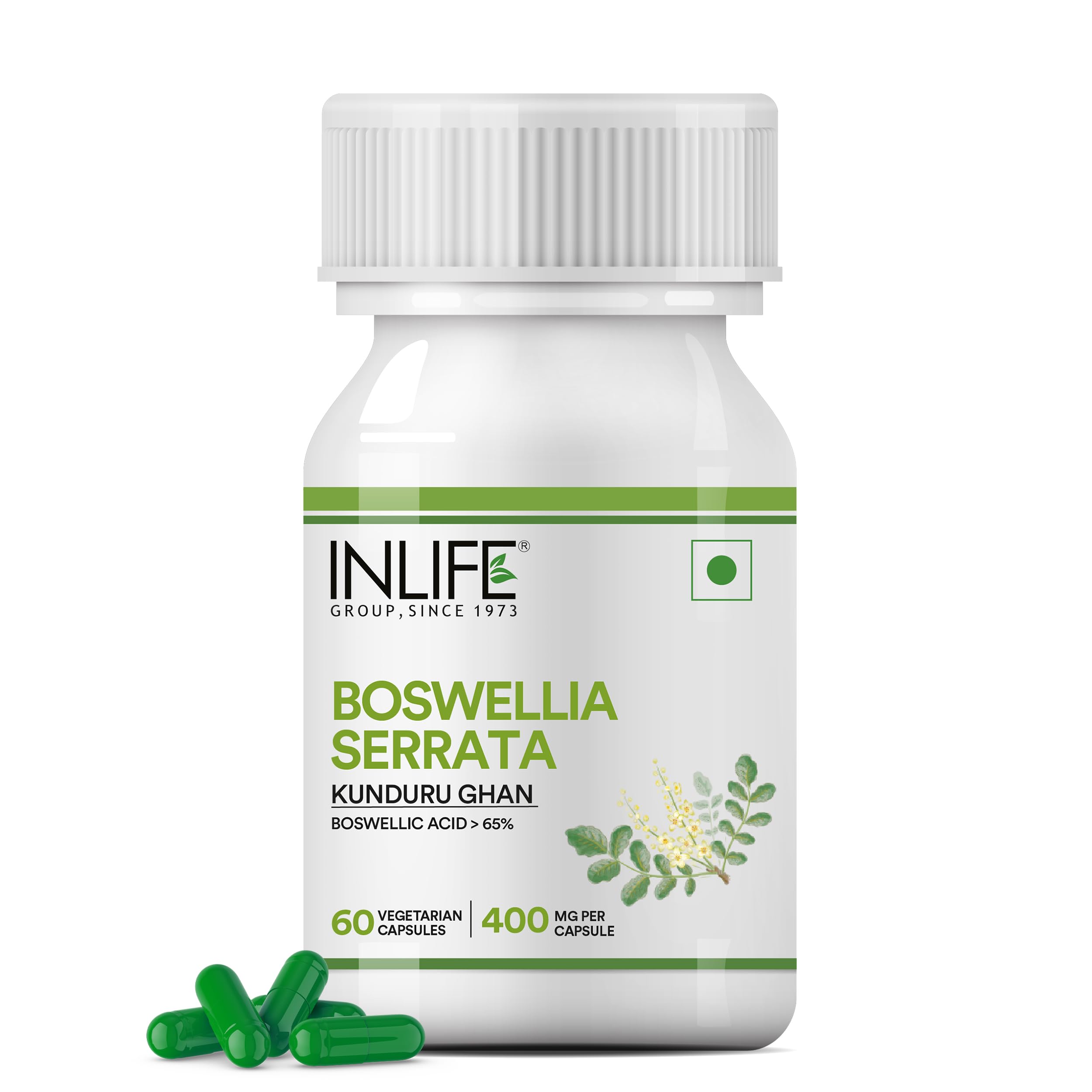 INLIFE Boswellia Serrata Extract (Boswellic Acids > 65%) Joint Support Supplement, 400mg - 60 Vegetarian Capsules (Pack of 1)