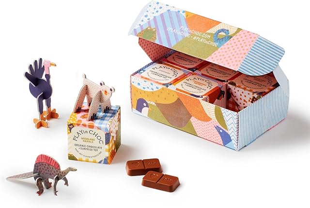 PLAYin CHOC ToyChoc Box, Organic Vegan Kids Chocolate Gift Box with Surprise 3D Puzzle Toy, Gluten, Nut & Dairy Free Chocolate, Award Winning Vegan UK Chocolatier - Mixed Selection