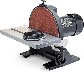 Eastwood Disc Sander | Powerful 1.25HP 12" Disc Sander Tool | Heavy Duty Cast Iron Base and Vacuum Port with a 45 Degree Adjustable Work Surface and Adjustable Miter Gauge