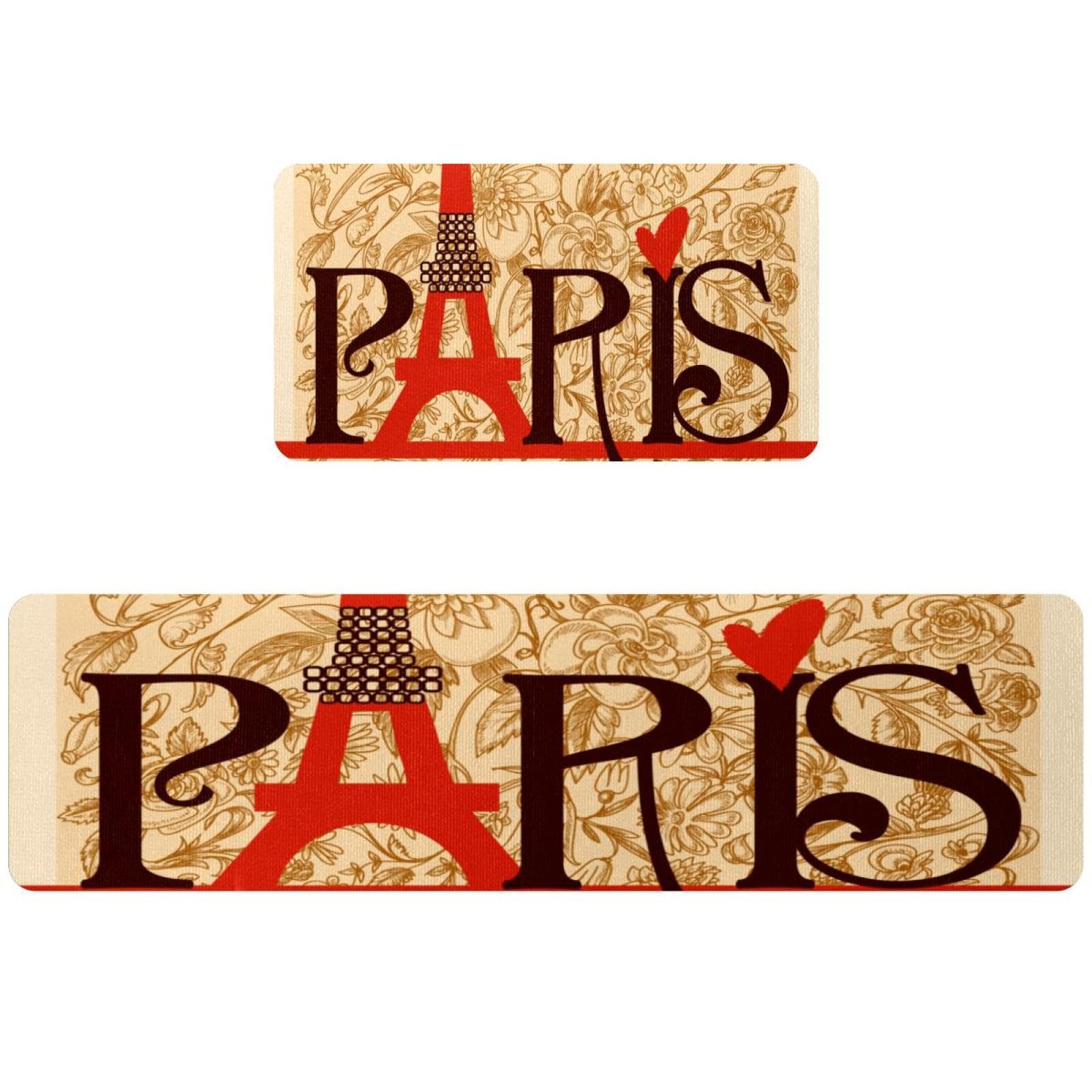 Tapis de cuisine Tour de Paris floral lot de 2 grand format vintage antidérapant