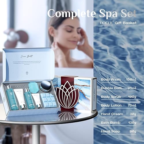 Miniatura 7 de Regalos de Navidad para mujeres, cestas de regalo de spa perfumadas del océano para mujeres, 7 piezas de regalo de baño y cuerpo, regalos de lujo