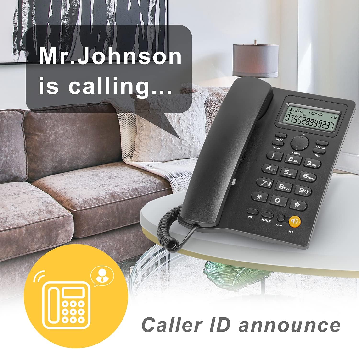 CMXLTECH Corded Phone with Caller ID/Call Waiting, Desktop Landline Phone Hands-Free Calling for Home Office Hotel (Black) (Black) : Office Products