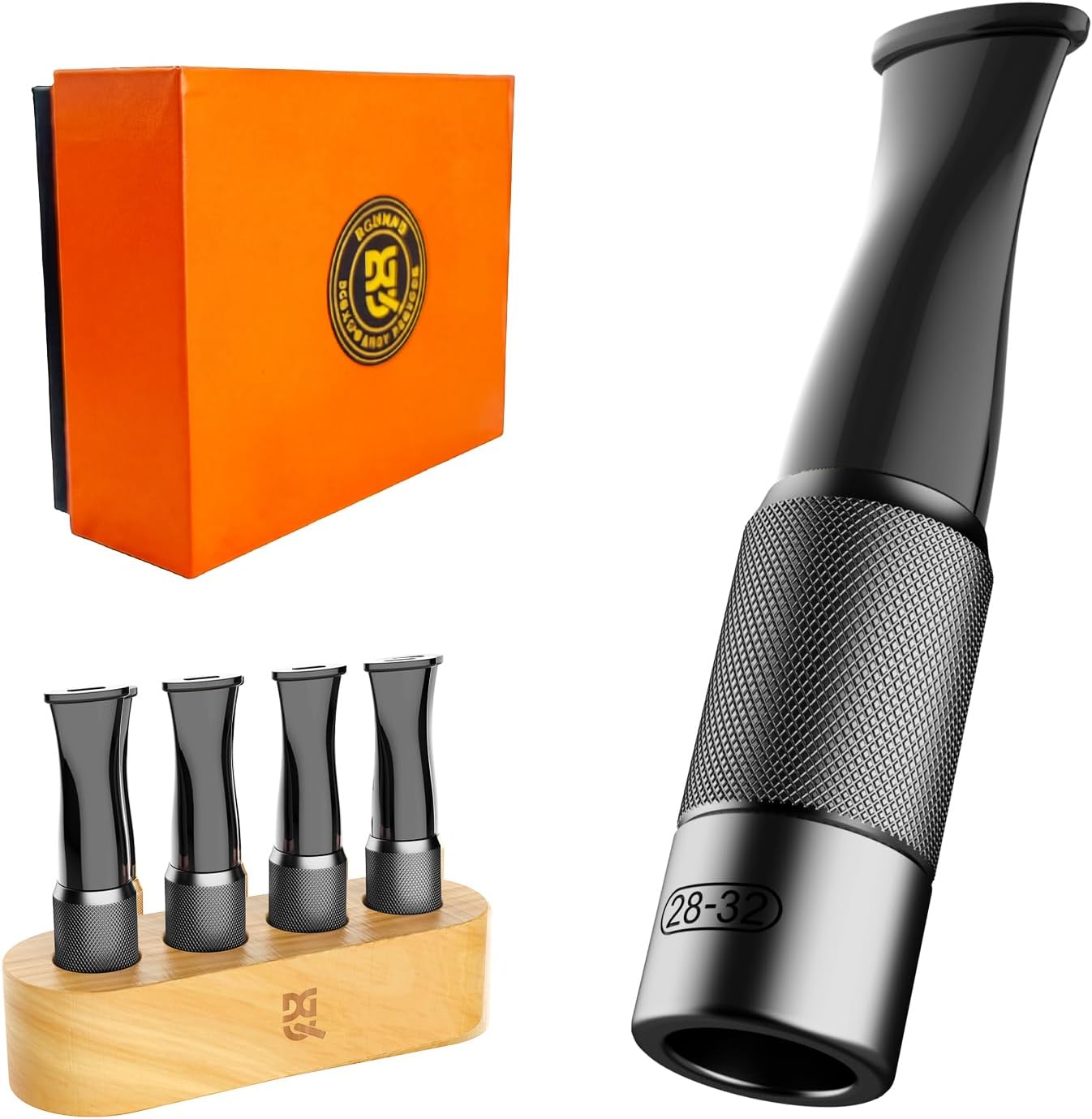 Cigarillo Mouthpiece Set with Beechwood Case,Black