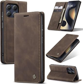 for Motorola Moto Edge 2025 6.6", Flip Fold Leather Wallet Case with Credit Card Slot and Kickstand Magnetic Closure Protective Cover Coffee, Moto Edge 2025