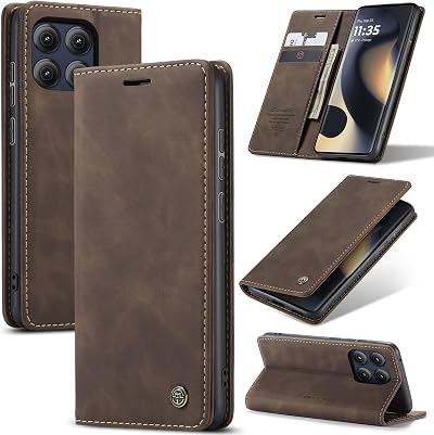 for Motorola Moto Edge (2025) 6.6", Flip Fold Leather Wallet Case with Credit Card Slot and Kickstand Magnetic Closure Protective Cover for Moto Edge 2025 - Coffee