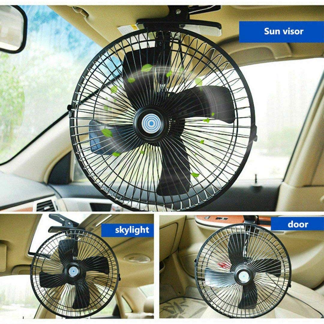 Ventilador EléCtrico de Coche de 10 Pulgadas y 12 V Ventiladores de Enfriamiento Oscilantes de Velocidad Ajustable con Clip para Coche CamióN Viaje Casa