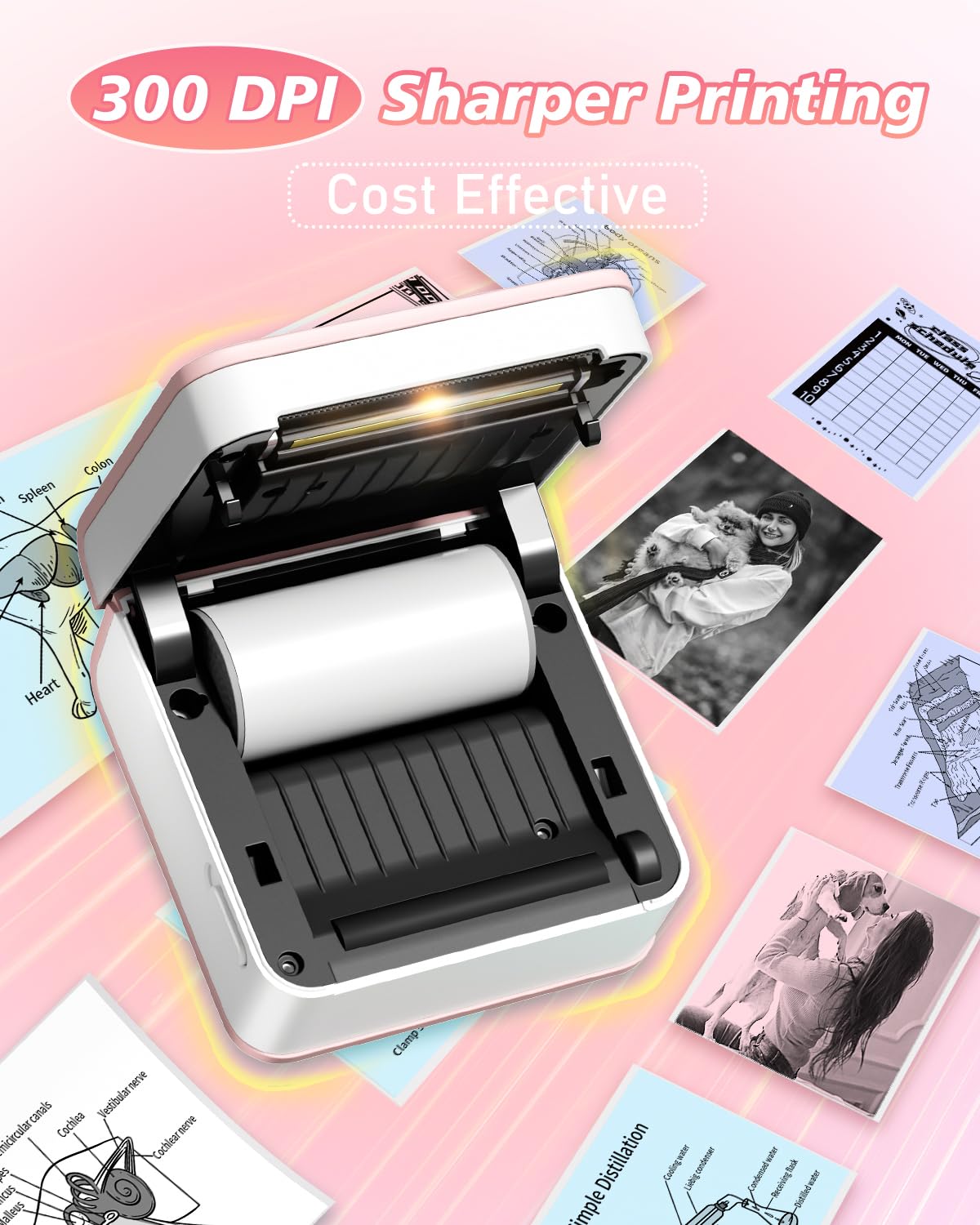Phomemo Mini drukarka termiczna, przenośna drukarka fotograficzna P2S 300 DPI do smartfonów z 3 rolkami papieru, kompatybilna z systemami iOS i Android, do robienia zdjęć i notatek na prezenty