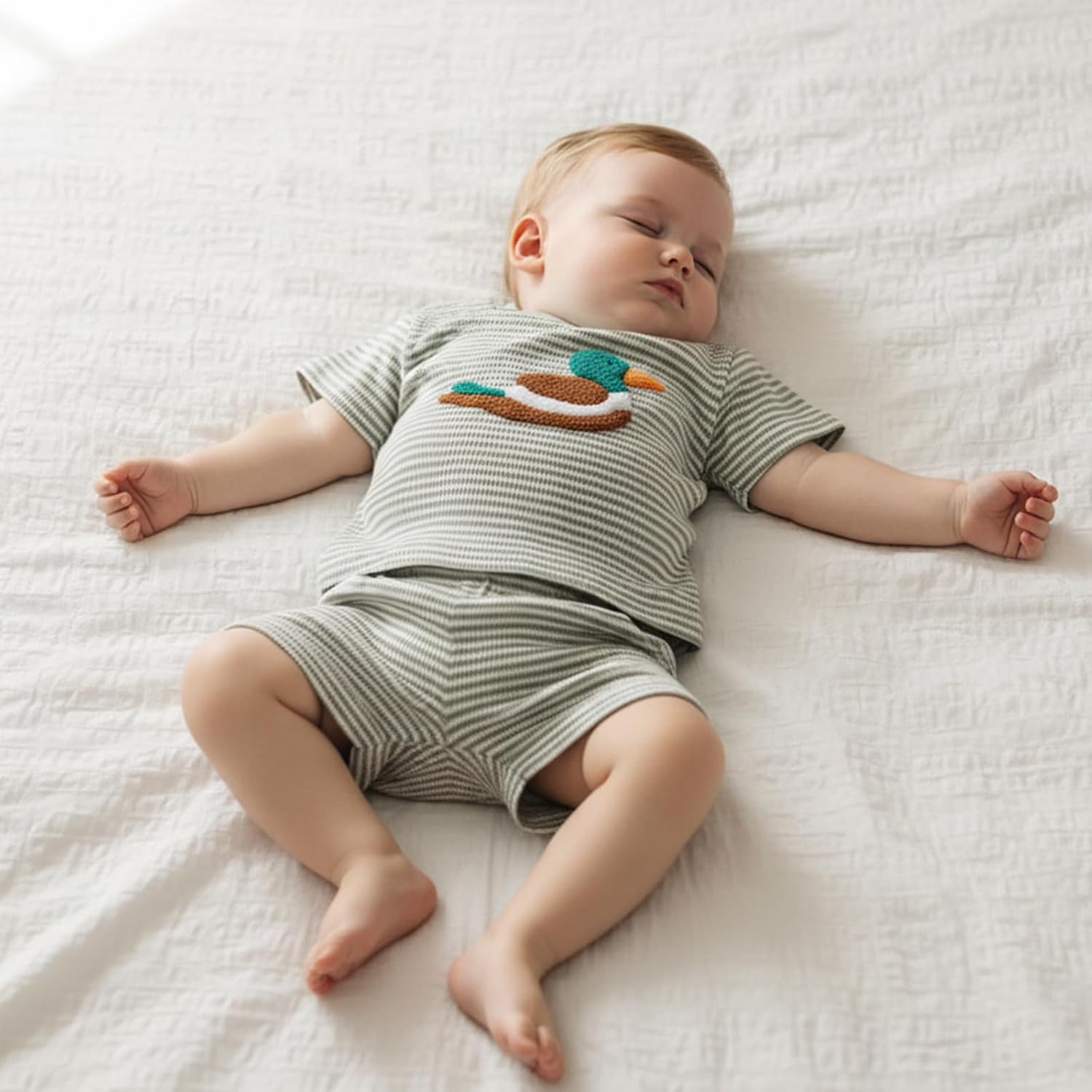 Toddler Baby Boy Summer Clothes Waffle Striped Embroidered T-Shirt Short Set Infant Outfit 6 12 18 Months 2T 3T