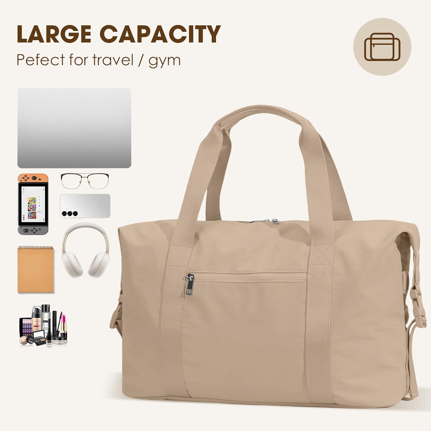 Women's Weekender bag Travel Duffel Bag with Shoe Compartment 21-inch Airline-Approved Carry-On, 2-Piece Overnight Bag Set Personal Item Luggage - Image 7