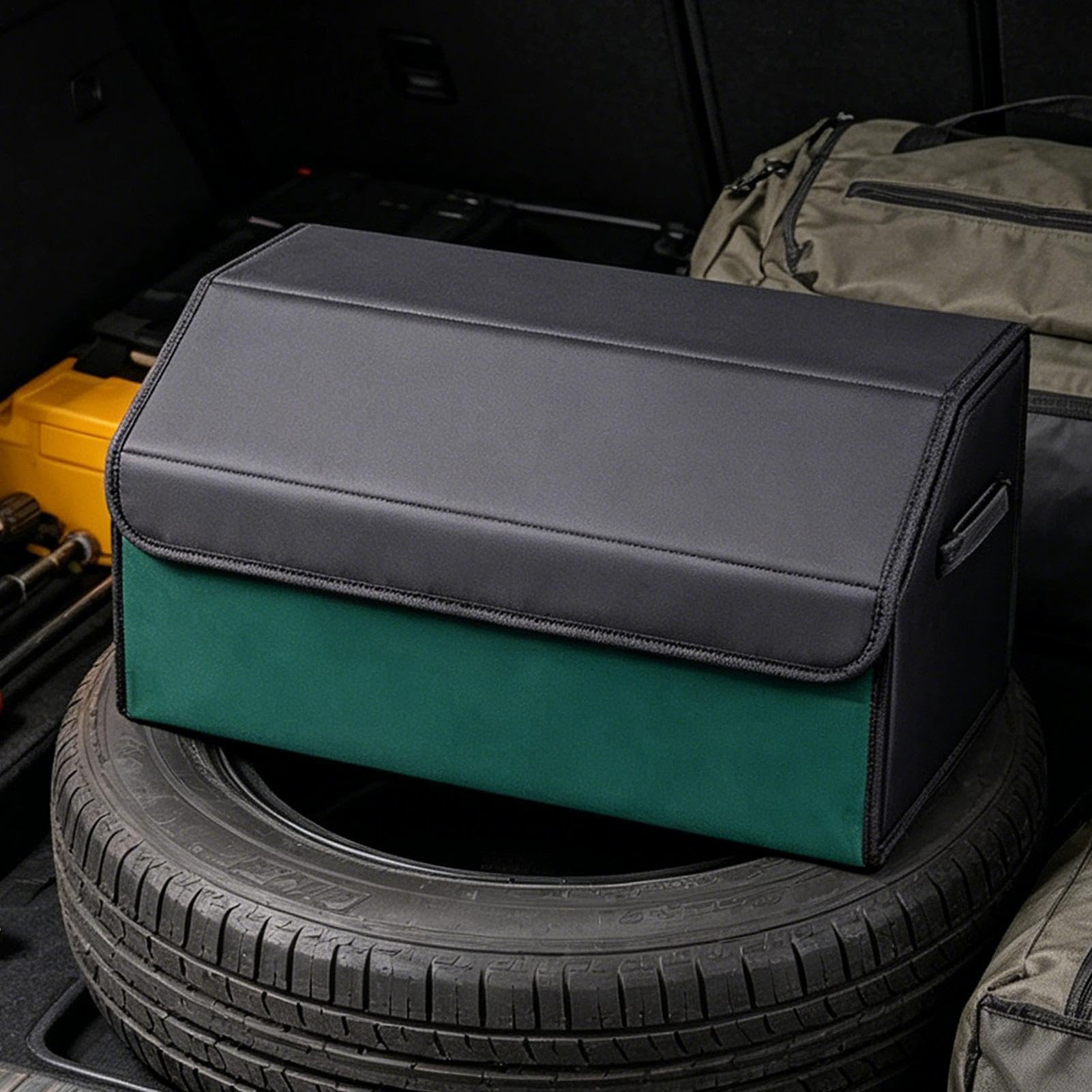Genérico Organizador para maletero de SUV Portátil de Cuero PU | Plegable con Cierre Magnético para Maletero Para Viajes Por Carretera, Carga, Compras, Herramientas, Interior, Exterior,