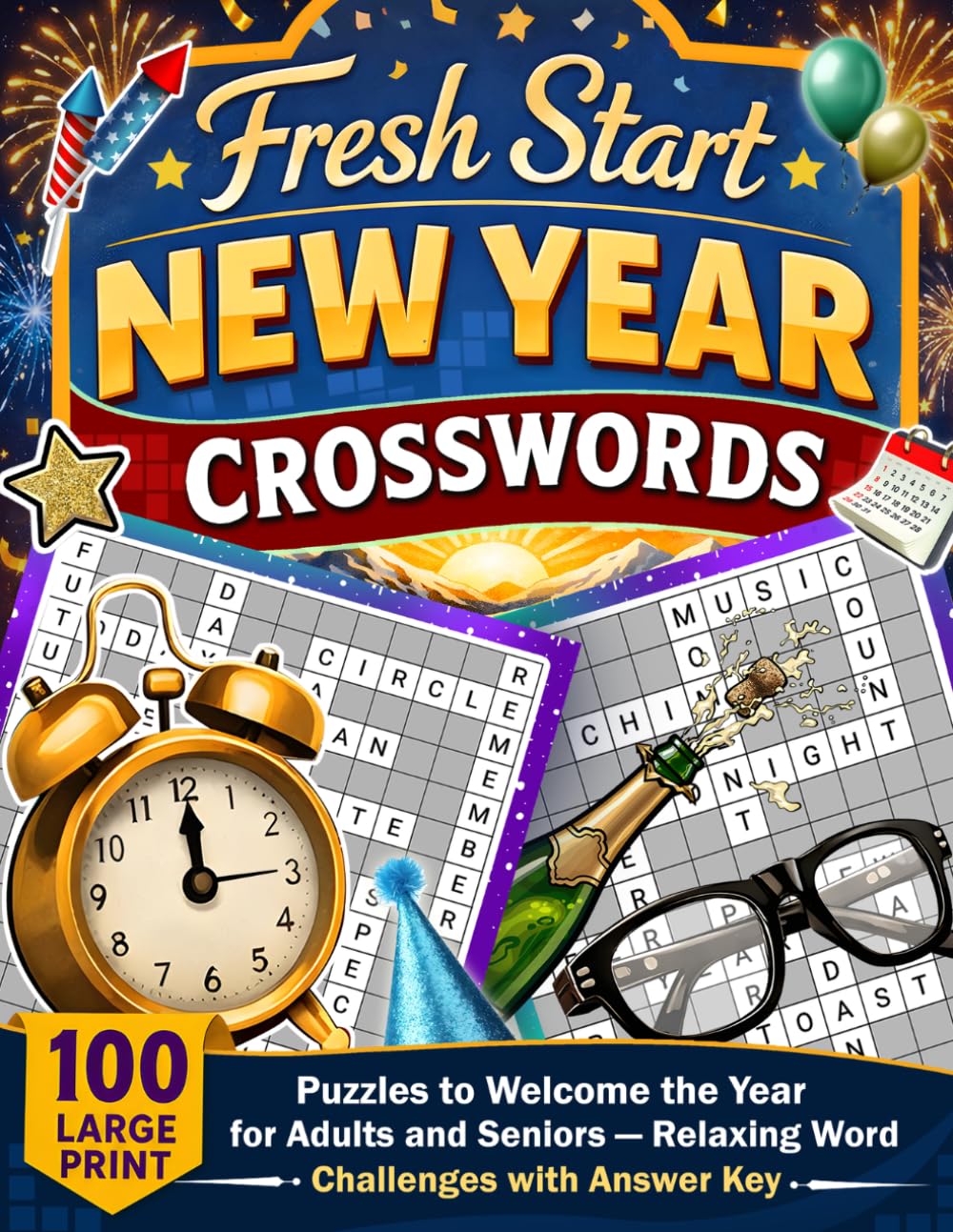 Fresh Start New Year Crosswords: 100 Large Print Crossword Puzzles to Welcome the New Year for Adults and Seniors Relaxing Word Challenges with Answer ... Hood Publishing Holiday Puzzle Collection)