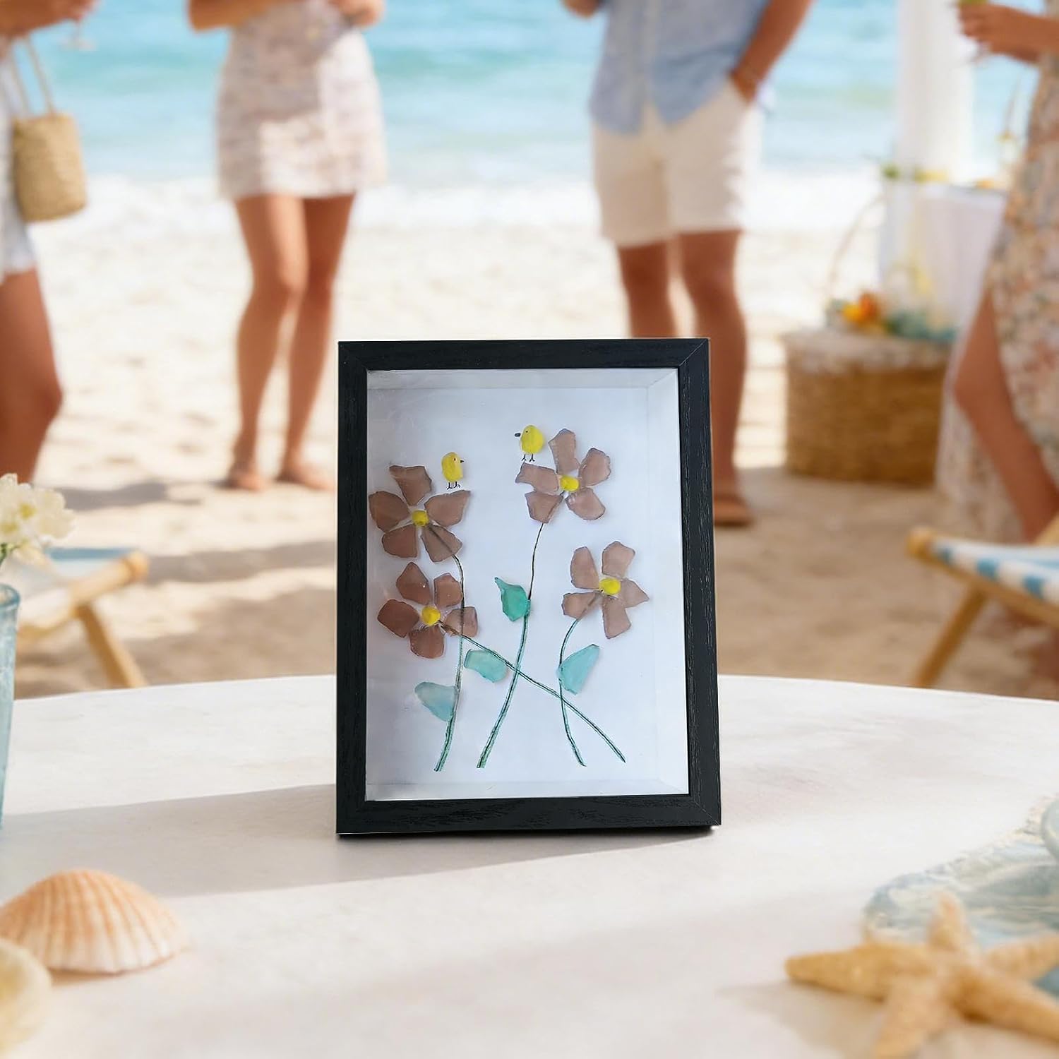 Picture Frames for Desk Sea Glass Flower Bird Desktop Decor