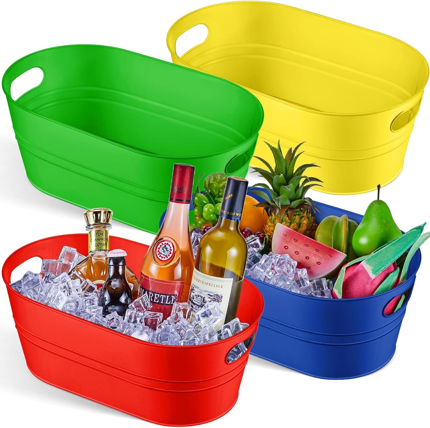 4 Pcs 4 Gallon Galvanized Metal Ice Buckets Beverage Tubs