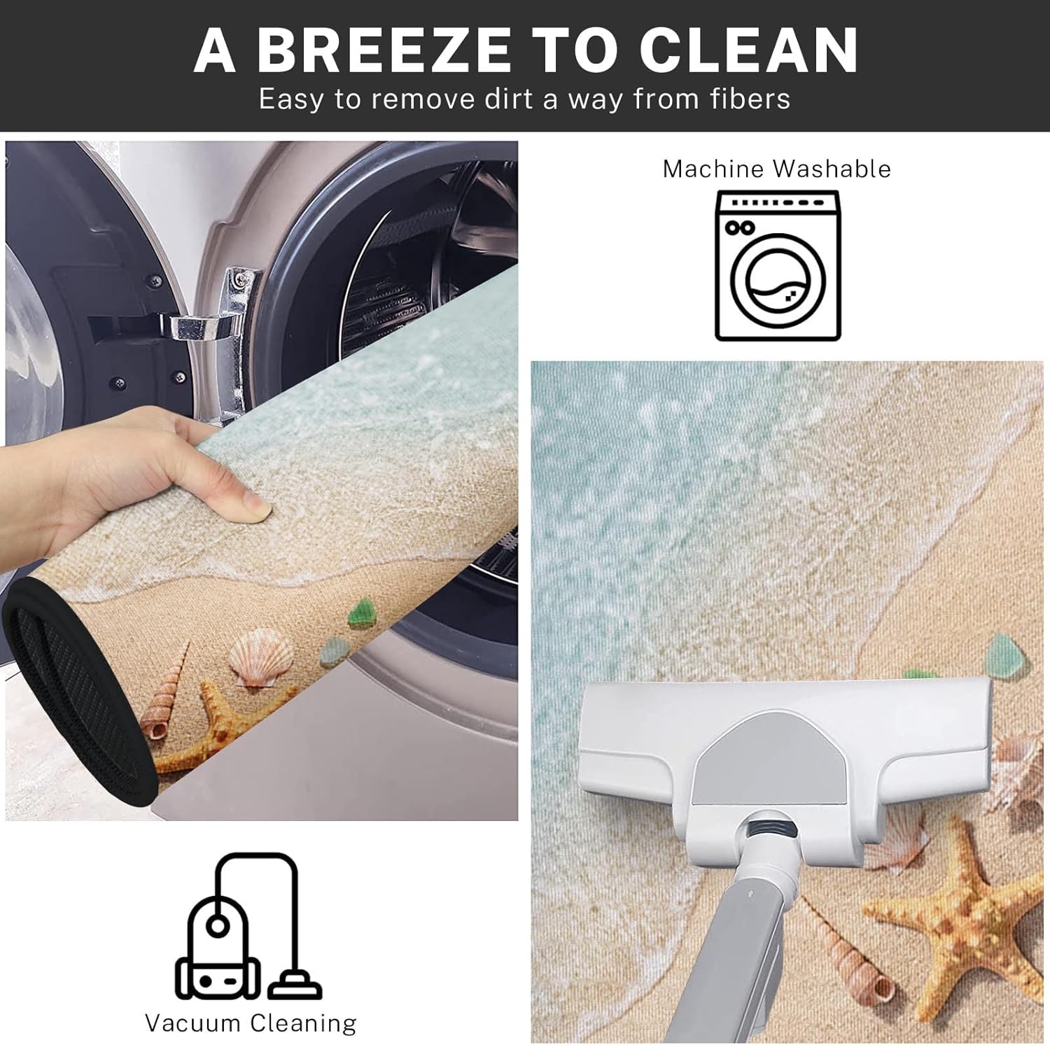 Summer Beach Kitchen Rugs and Mats Non Skid Washable Set of 2, Seashore Starfish Shell Mats for Floor, Tropical Beach Runner Rug, Summer Kitchen Decor