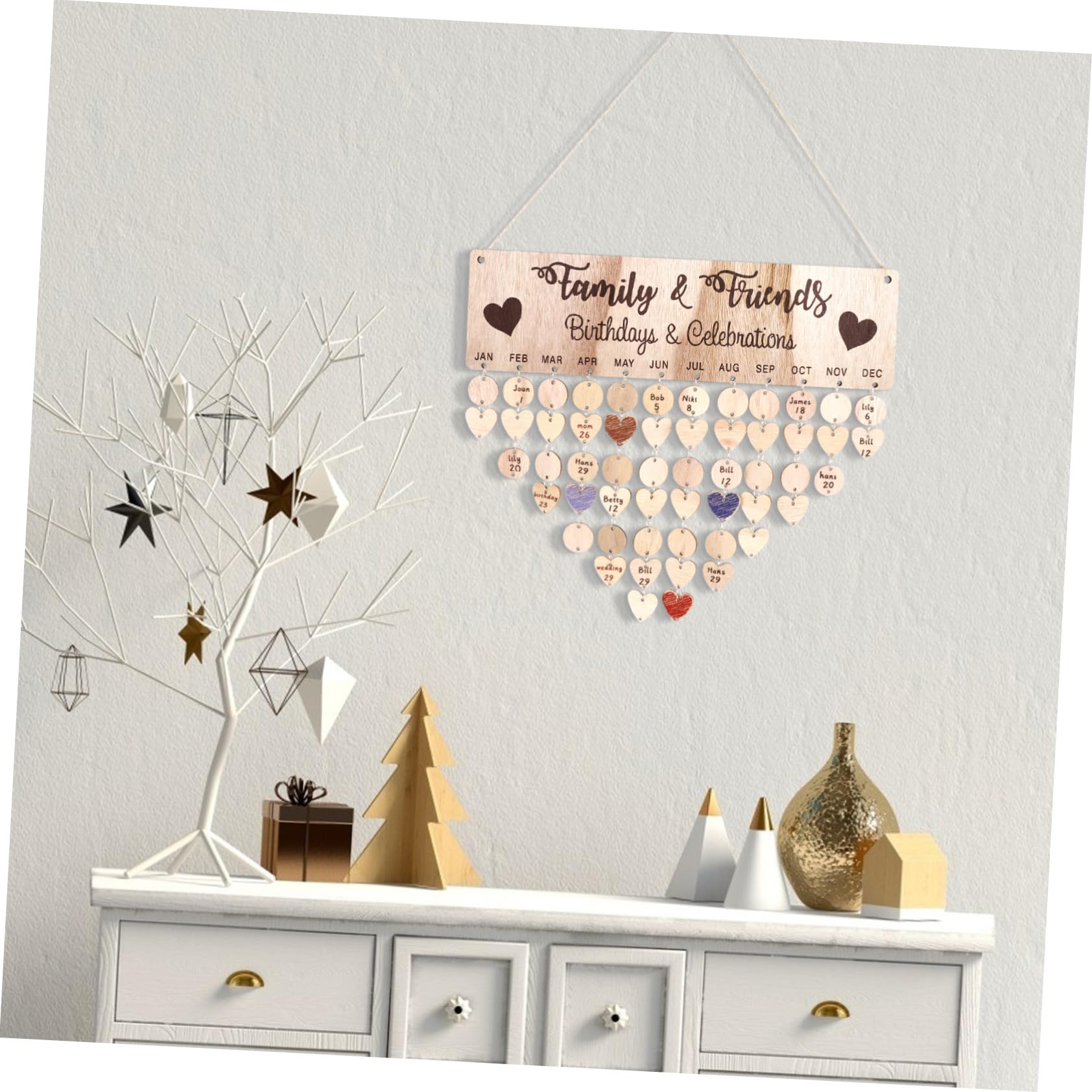 Gadpiparty Calendario in Legno da Appendere alla Parete Promemoria Targa Data e Cuori Pannello Fai da Te per Casa Famiglia e Amici