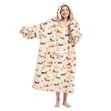 Wearable Blanket Gift for Women & Men Sherpa Flannel Blanket Hoodie Long Warm and Cozy Blanket with Giant Pocket,Dachshund Printed