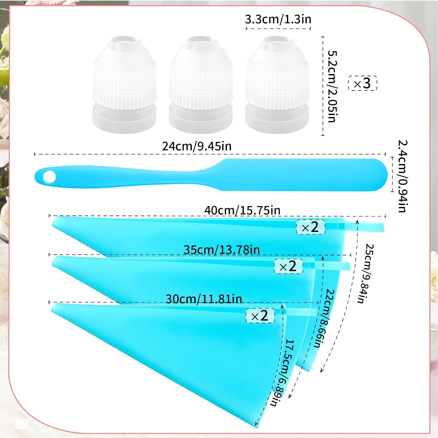 Piping Bags Set - 6pcs Reusable Silicone Pastry Bags with 3 Couplers Large Icing Decorating Kit for Cake Cookie Frosting Baking Supplies (12"+14"+16")