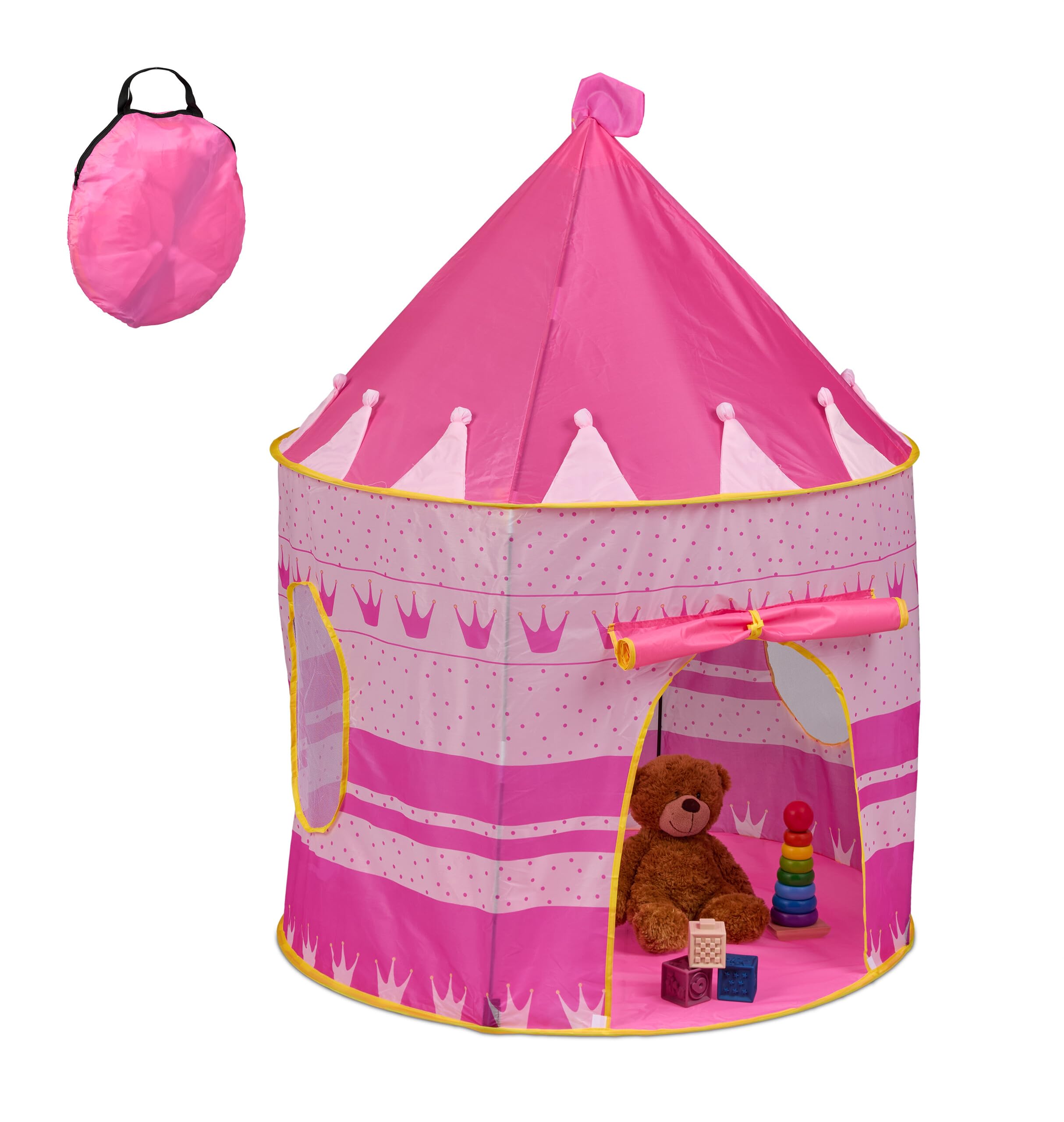 Relaxdays Tente pour Enfants, en Forme de château, H x D : 135 x 100 cm, pour intérieur et extérieur, Rose