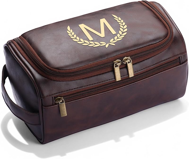 Necessaire masculina personalizada OXYEFEI em couro sintético, marrom-escuro, modelo M