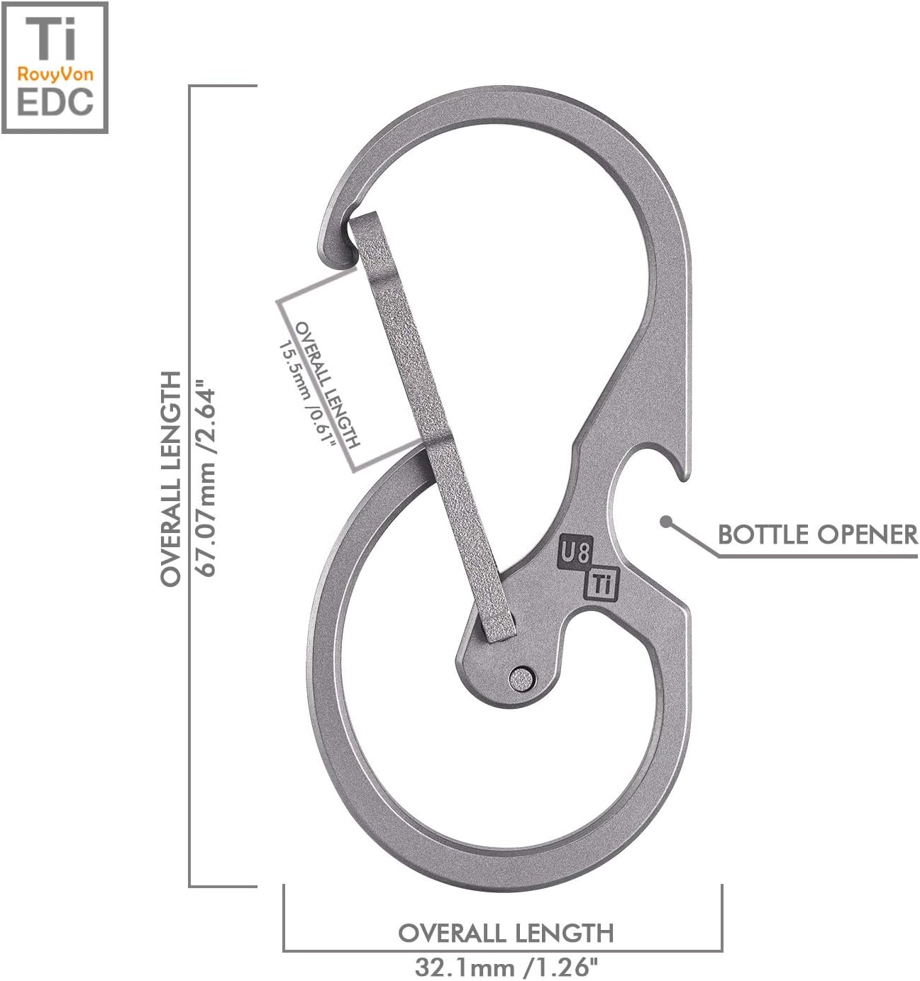RovyVon U8 Small Keychain Carabiner, Mini Key Pocket Clip, Titanium EDC with Bottle Opener, Multi Tool, Best, Heaty Duty, Emergencies, Man, Office - Image 4