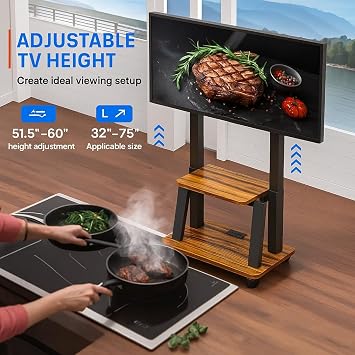 Rolling TV Stand for 32-80 Inch TVs, TV Cart with Power Outlet | TV Stand for Living Room, Outdoor TV Stand with Wheels, TV Stands for LCD OLED 4K Flat/Curved Panels Max VESA 600x400mm