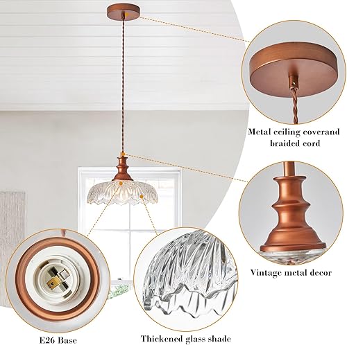 Miniatura 7 de Lámparas colgantes vintage de cristal colgantes de latón para isla de cocina sobre la casa de la escuela, dormitorio, casa de campo