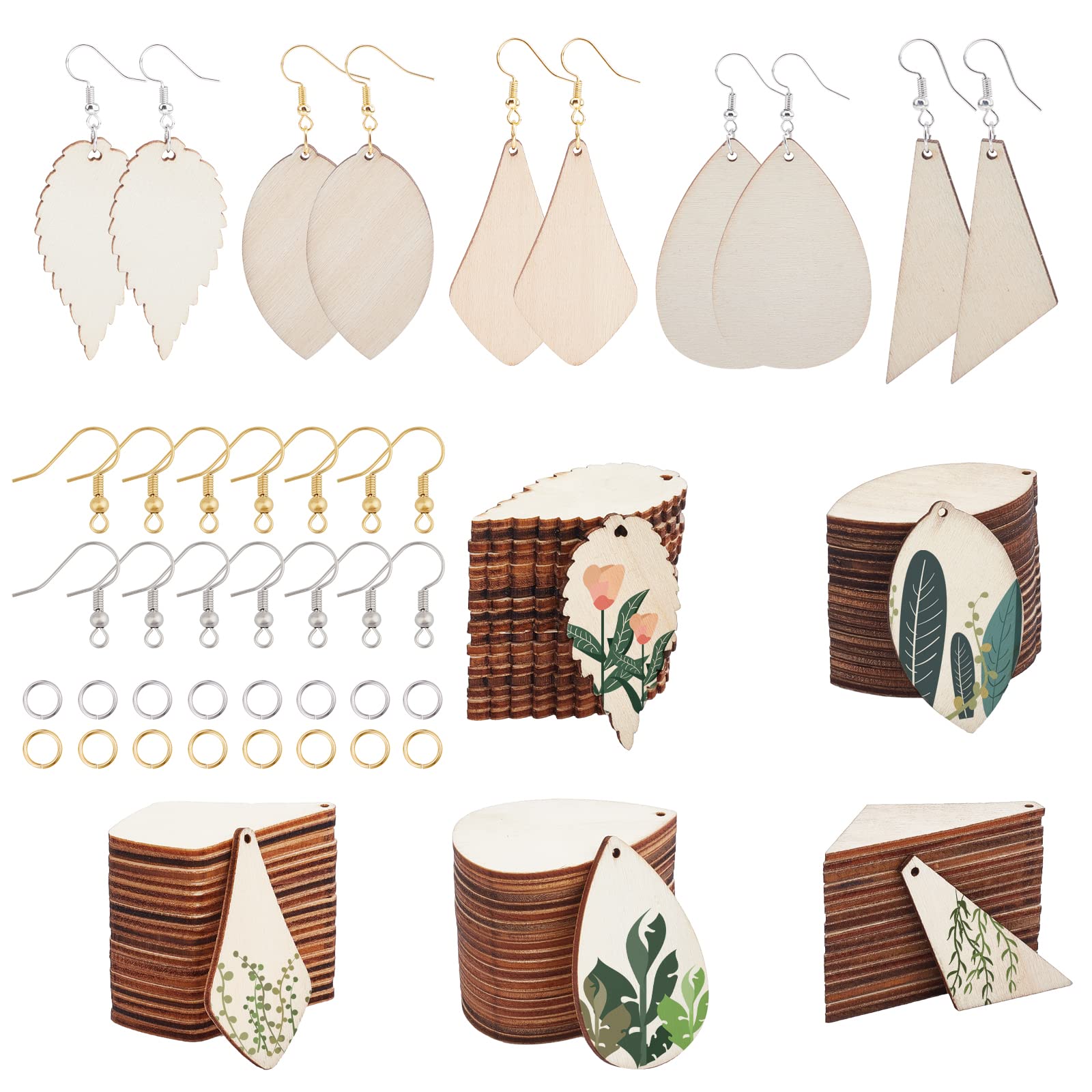 Charmes de boucles d'oreilles en bois naturel et apprêts robustes pour création