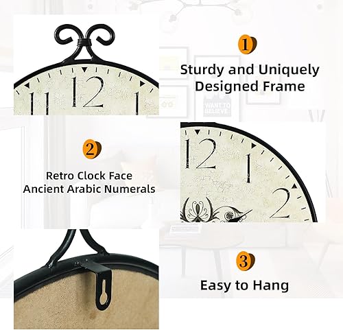 Miniatura 3 de Reloj de pared grande de 24 pulgadas, marco de hierro forjado con acabado gris cálido, reloj de pared silencioso a pilas para sala de estar, cocina,