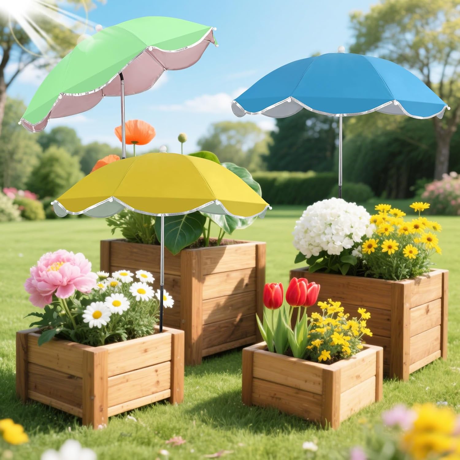 LCHUANG 4Pack Plant Umbrellas for Outdoor, 24inch Plant Shades for Outdoor with Durable 39.5'' High M-Shaped Plug for Stronger Wind Resistanc Flower, Potted, Garden Beds