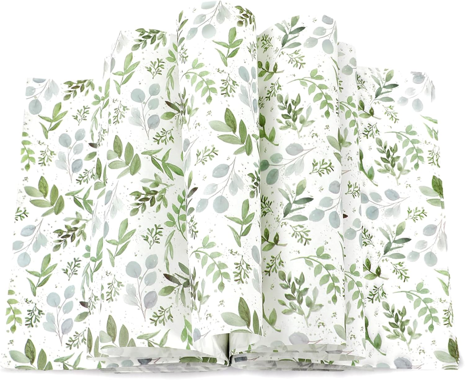 Whaline 150Pcs Greenery Wax Paper Tissue Deli Paper Sheets Waterproof Oil-Proof Watercolor Green Leaves Food Basket Liner for Birthday Baby Shower Supplies, 9.8 x 8.3 Inch