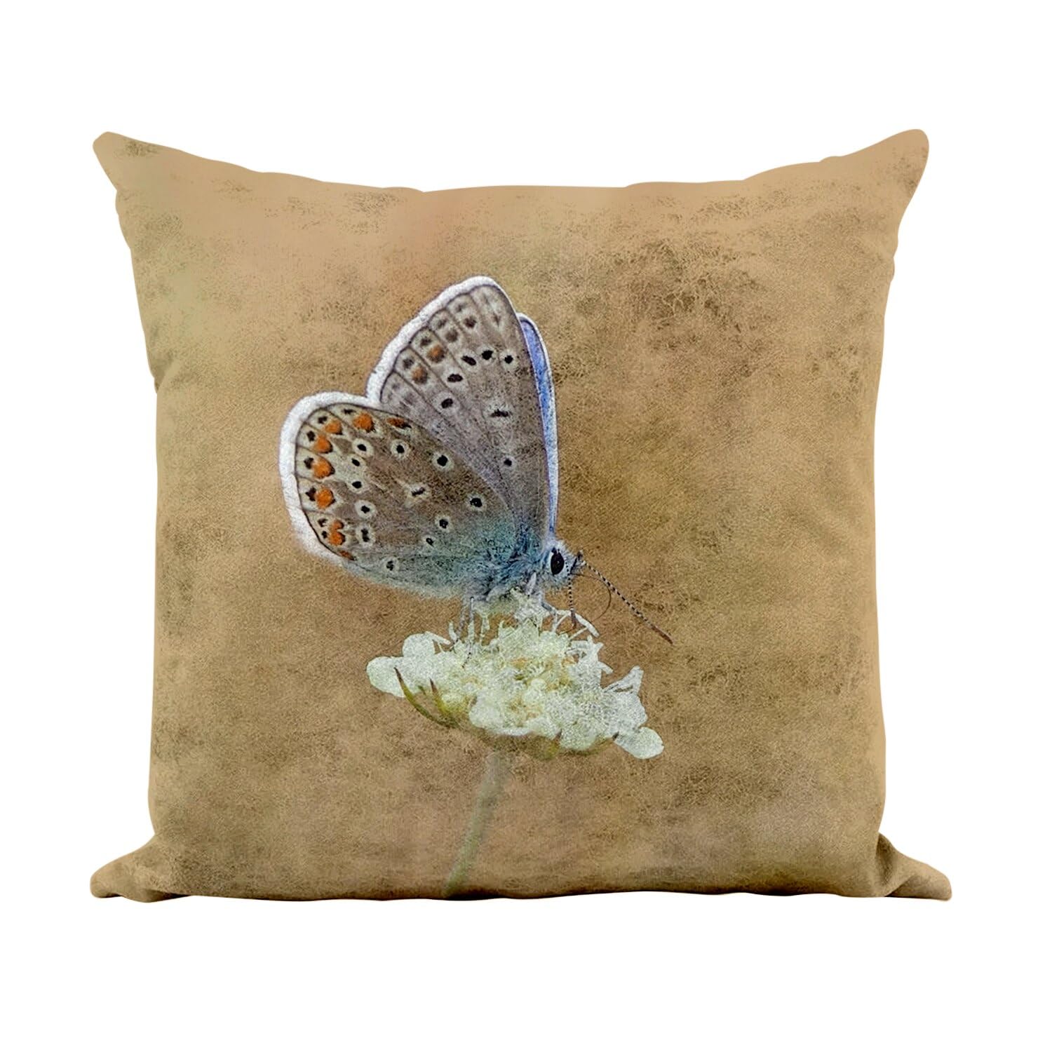 Coussin similicuir blanc 40x40 cm avec motif papillon imprimé