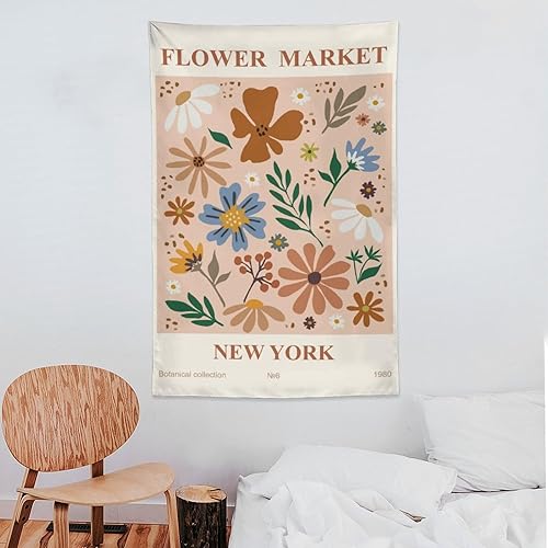 Miniatura 7 de Chordity Tapiz para colgar en la pared, diseño botánico danés de flores, para decoración del hogar, sala de estar, dormitorio universitario, póster