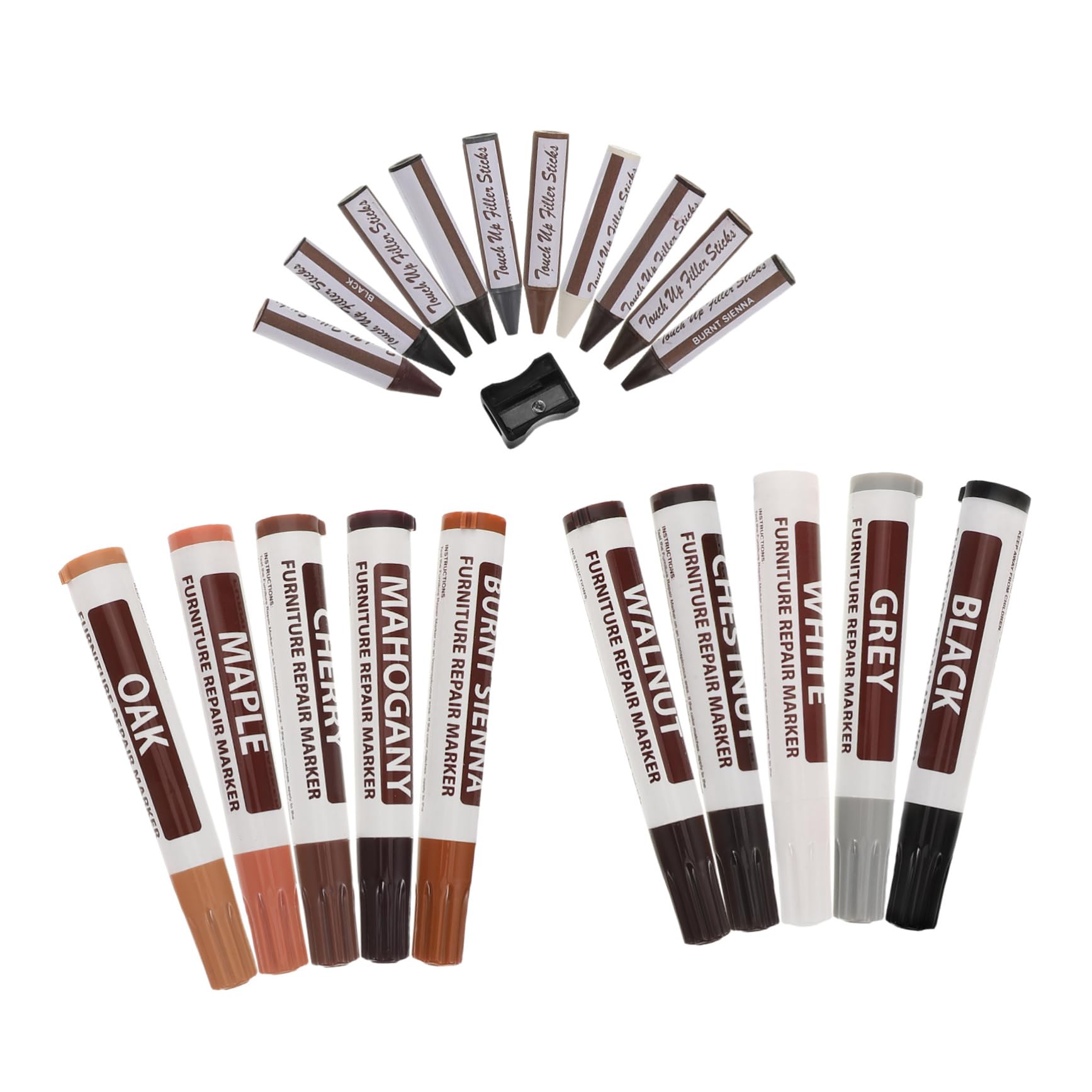 FOMIYES 21 Pcs Wood Markers Crayons: Furniture Repair Pens Includes Sharpener for Scratch Home Travel Maintenance Tables Cabinets Floors